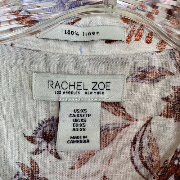 Rachel Zoe 100% Linen Floral Tiered Midi Dress Cottagecore Romantic S/XS - Picture 15 of 16